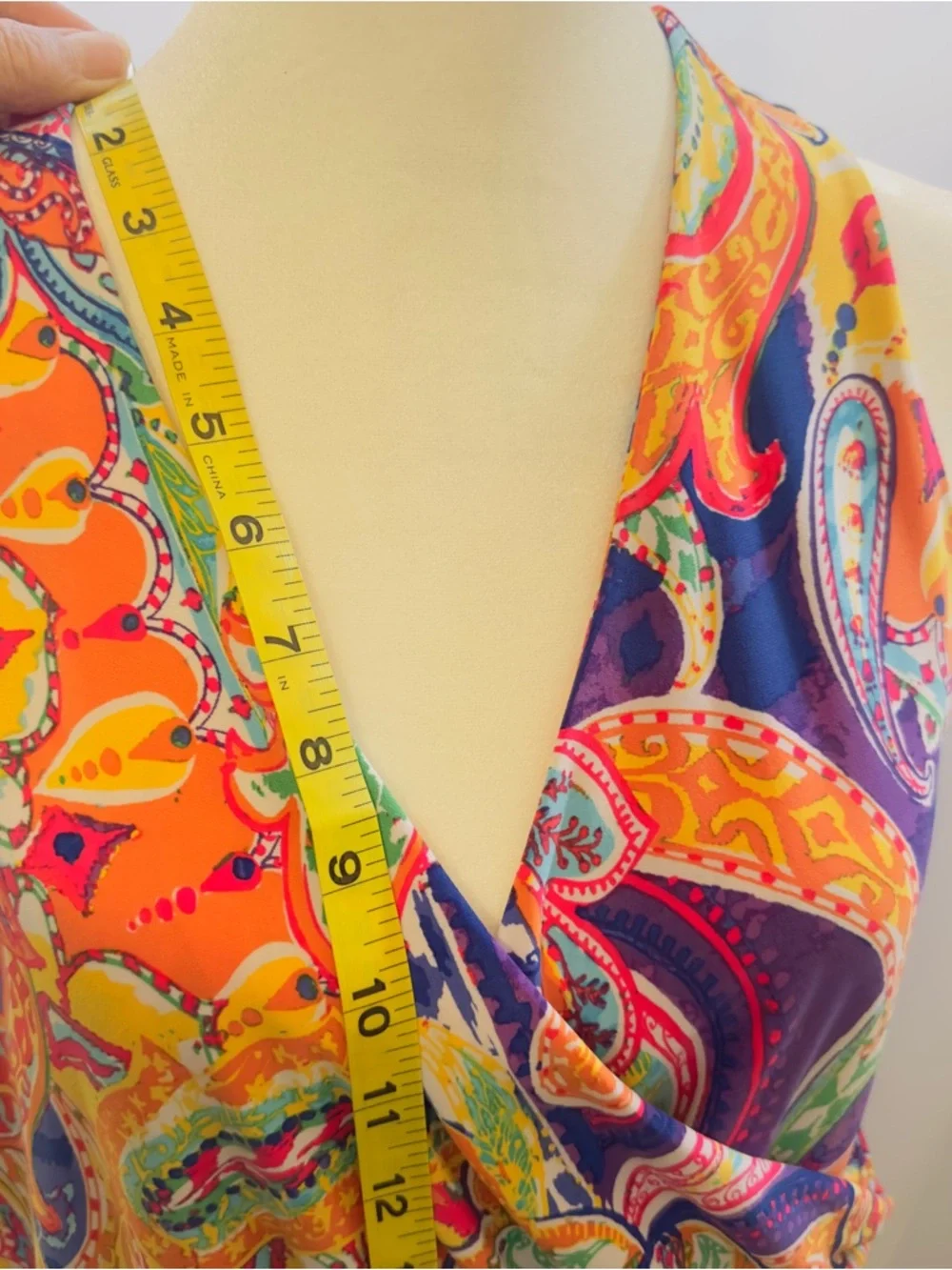 Ralph Lauren Womans Multi Color Stretch Mock Wrap Sundress SZ XL Sleeveless Belt - Picture 12 of 15